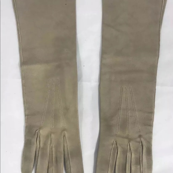 Vintage FOWNES Own Make Women Gloves Beige All Leather 54C Made In France AS IS - Picture 2 of 11